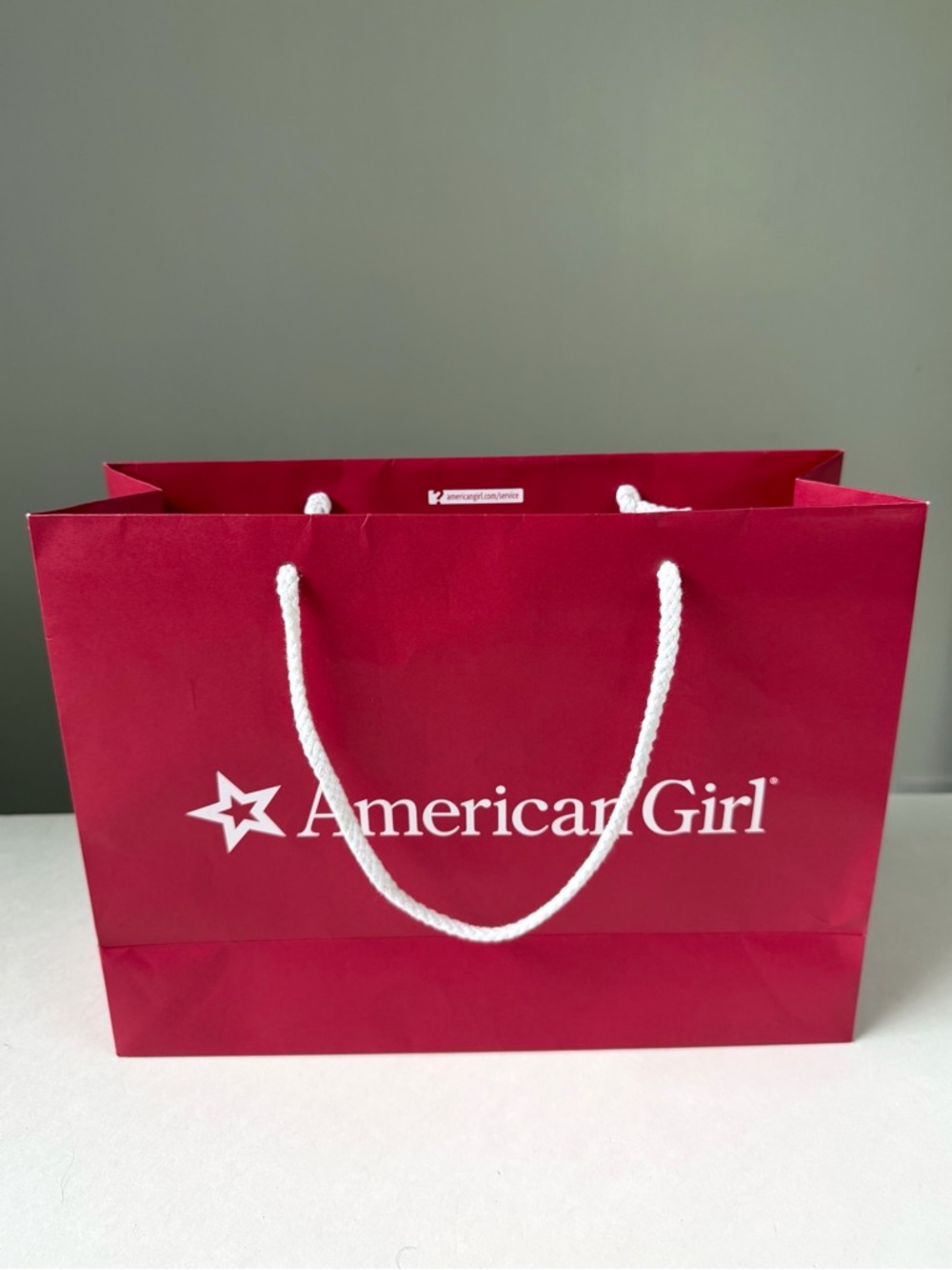 American Girl Store Red Shopping Bag Star Logo 12x9 Paper Gift Bag White Handles